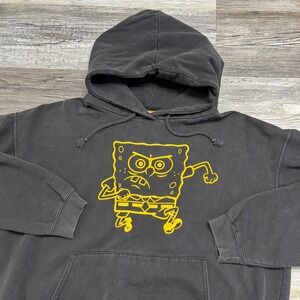 Vintage Y2K 2003‎ Nickelodeon SpongeBob Black Mens M Long Sleeve Pullover Hoodie